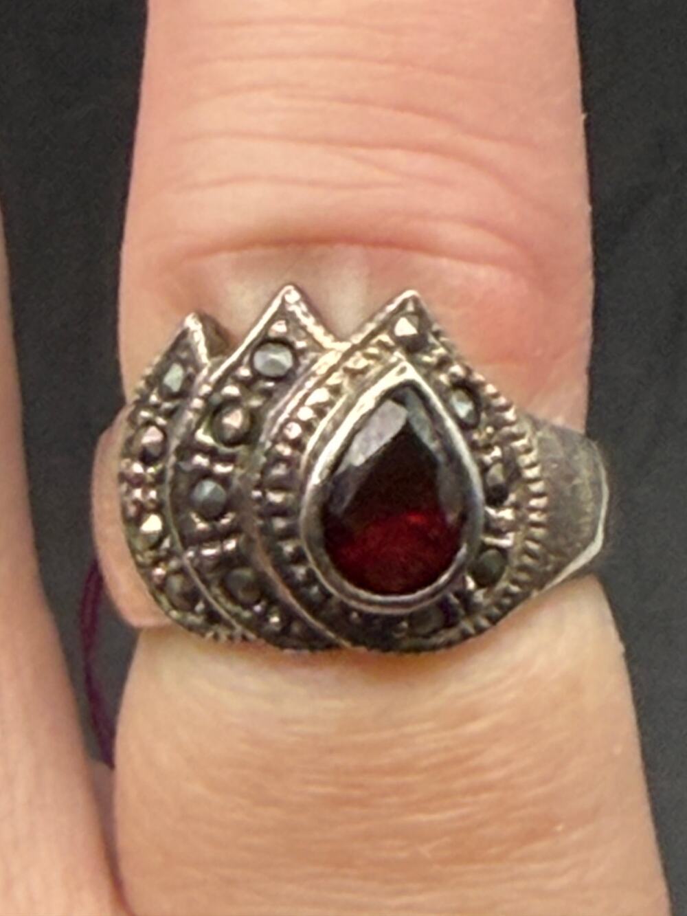 Vintage "New" Sterling Silver Red Stone Ring Size 5